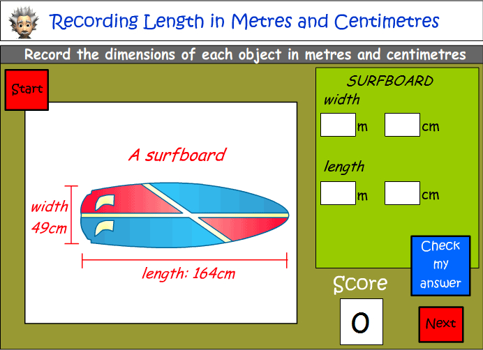Recording length in metres and centimetres