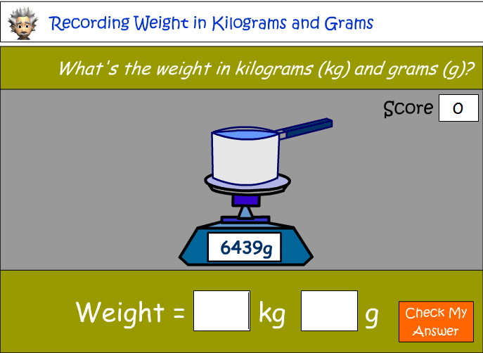 Measuring and recording weight in kilograms and grams