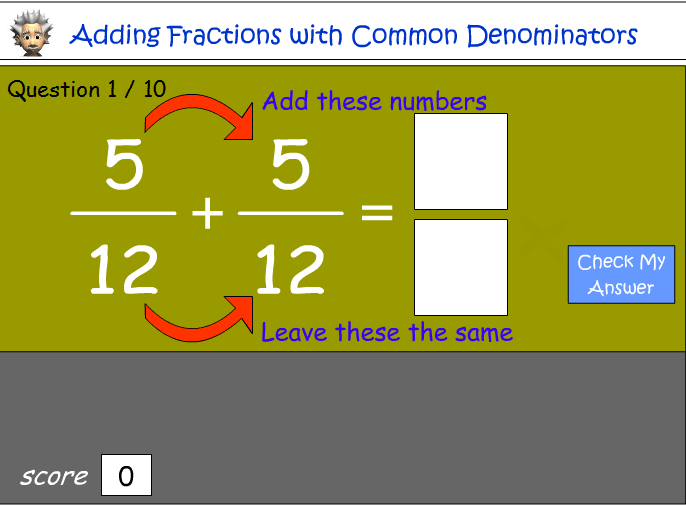 Adding fractions with common denominators