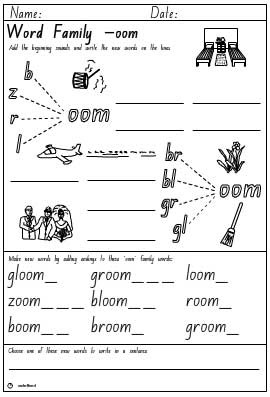 Word Family 'oom' Activity Sheet