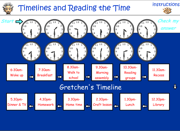 Reading a timeline and reading analog time