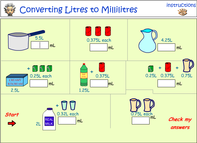 Convert litres to millilitres - includes decimals