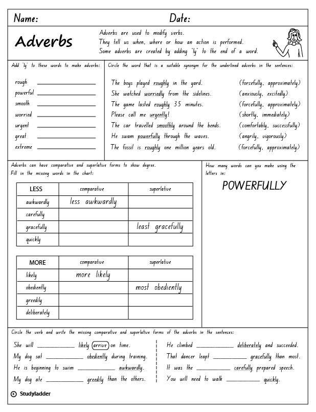 Adverbs Showing The Comparative And Superlative Studyladder 