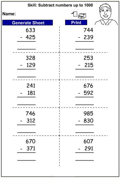 Drill - Three digit subtraction - written strategy (Auto-Generated)