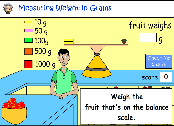 Measuring the weight of fruit in grams (g) -