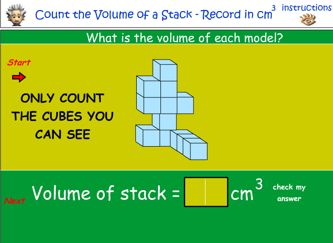 Calculate the volume of a stack - record in cubic centimetres