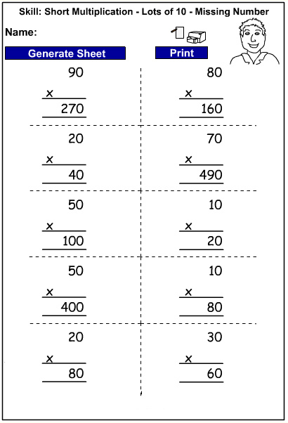 Drill - Short multiplication of lots of 10 - missing number (Auto-generated)