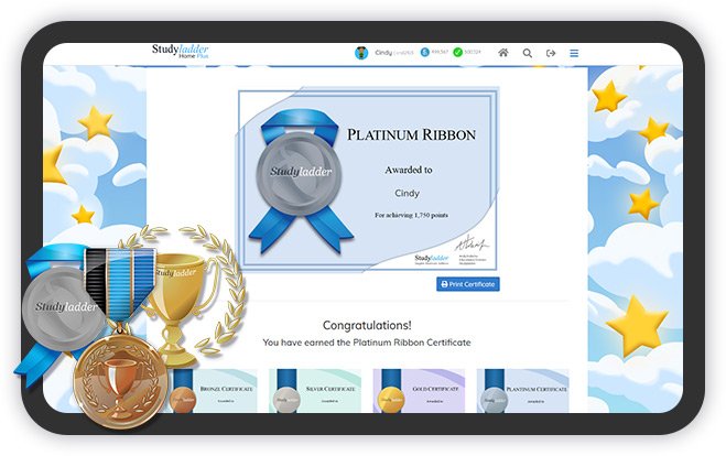 Studyladder parent view, child activity and certificates